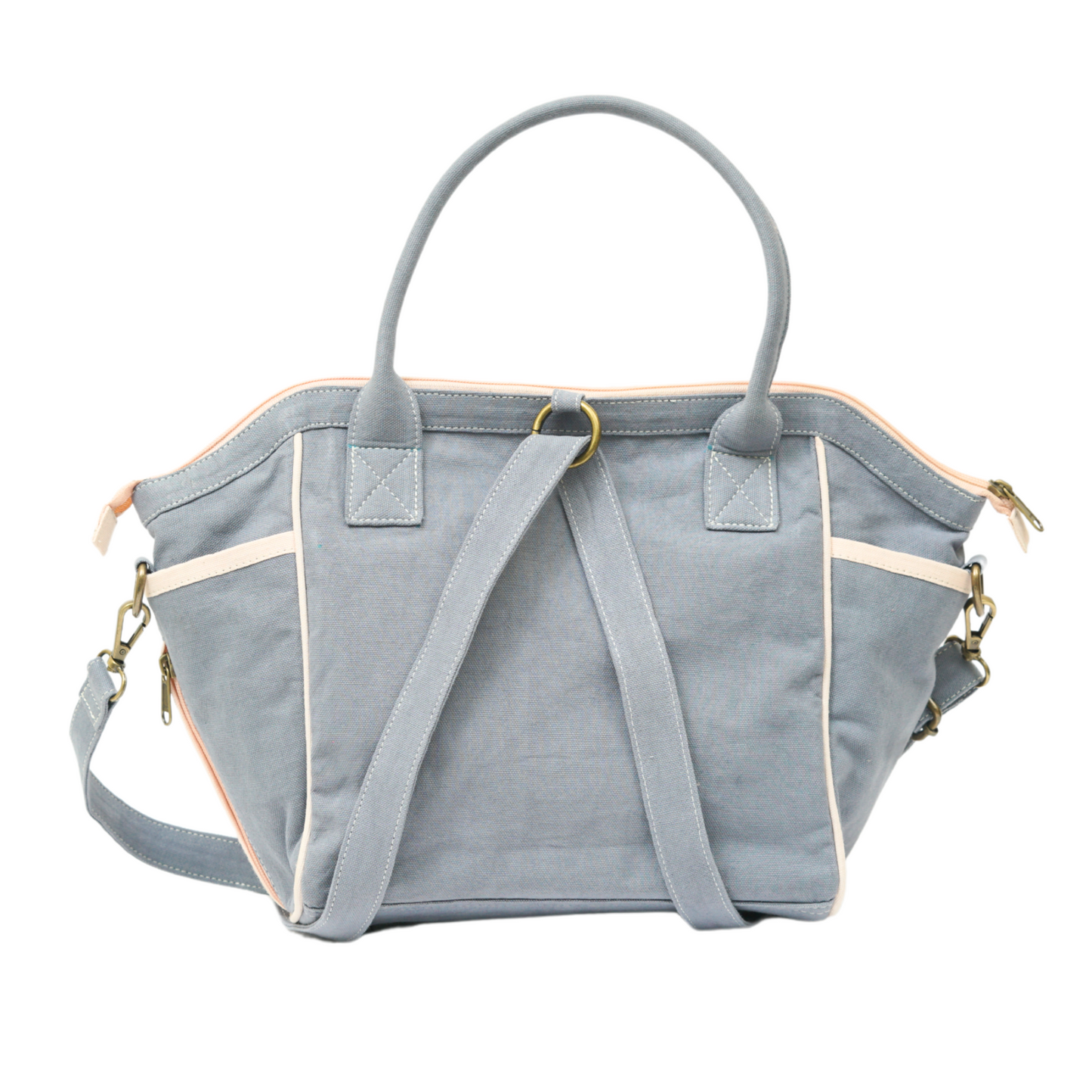 Rose Quartz Healing Hand Bag in Steel Blue and Misty Rose Pink, versatile and stylish design.