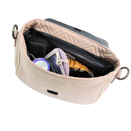 LiveMomma Pookie Handbag — Quilted Elegance with a Bow in Poppy Pink and Misty Pink