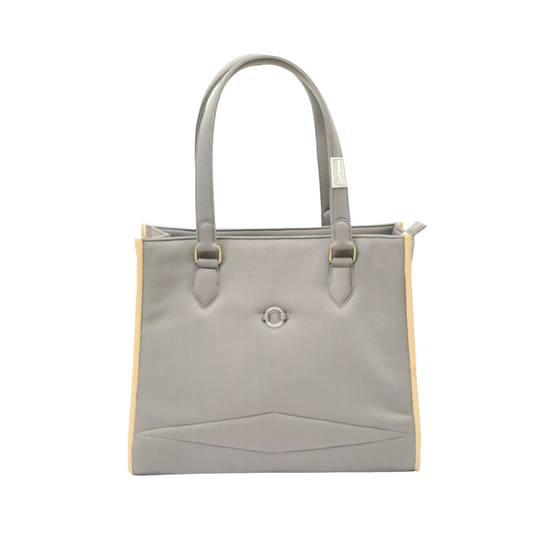 LiveMomma's Rose Quartz and Water Pond Insulation Tote Bag in English Violet and Rich Cocoa Brown showcasing durable neoprene and holistic design.