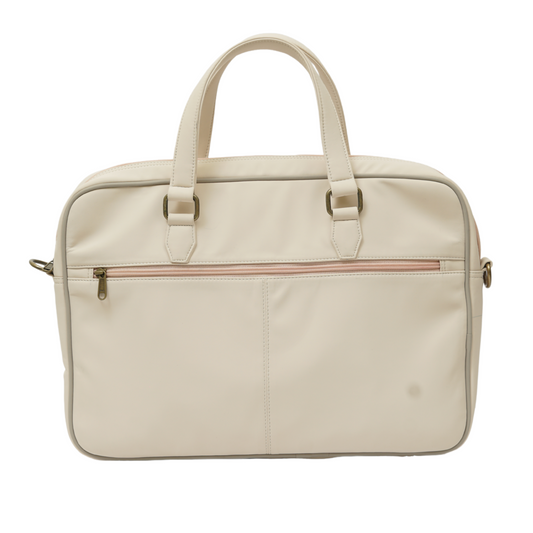 LiveMomma Premium Laptop Bag in Misty Rose Pink with front pocket and padded handles.