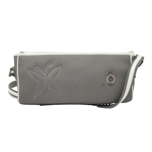 The LiveMomma's Rose Quartz Crystal Healing Blooming Mom English Violet Side Hand Bag with butterfly design and Rose Quartz embellishment.